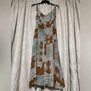 Sage & Rust Quilt Patterned Tank Top Dress Size M